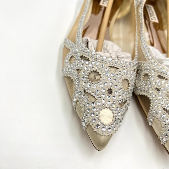 Badgley Mischka BHLDN Size 11 Gigi Pointed Toe Jeweled Ivory Ballet Flats Shoes - Picture 4 of 13
